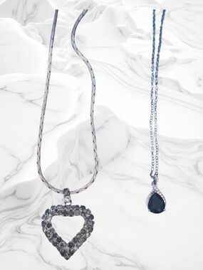 Sterling Silver Twist Teardrop Necklace & Vtg. Paved Heart Necklace Bundle